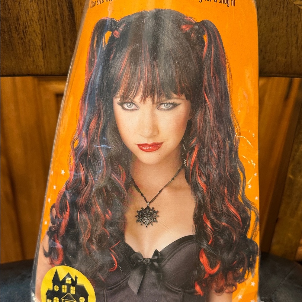 Halloween Cosplay Gothic Black and Orange Wig with Elastic Lining Adult One Size